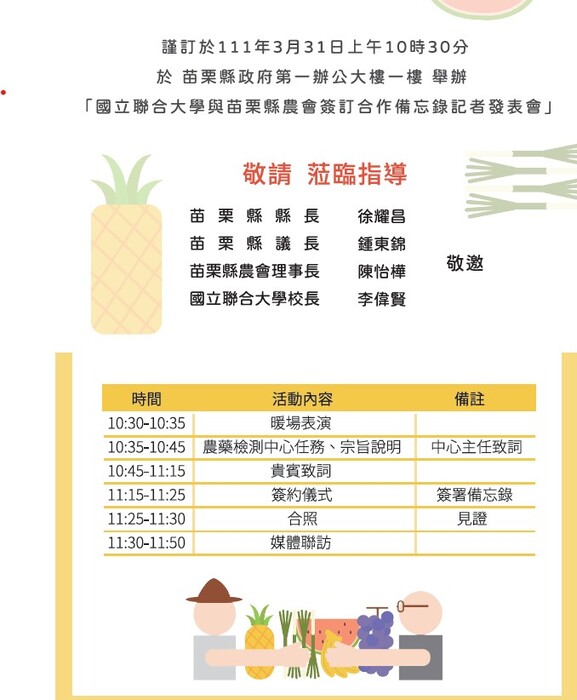 國立聯合大學與苗栗縣農會簽訂合作備忘錄記者發表會圖片